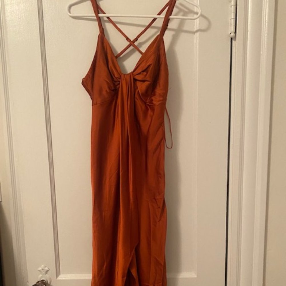 Burnt Orange Silky Slip Dress (Small)